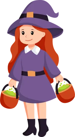 Little Girl Witch Carrying Potion  Illustration