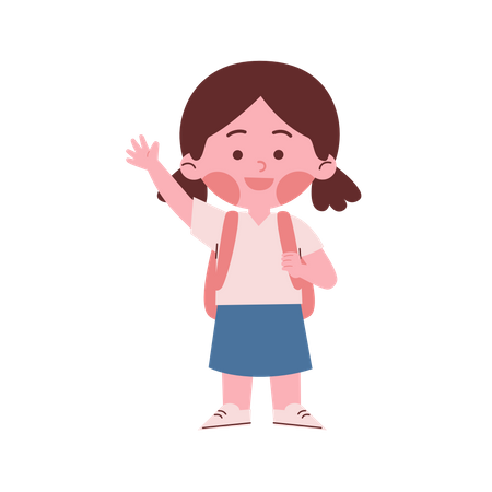 Little Girl With Backpack and Waving Hand Illustration