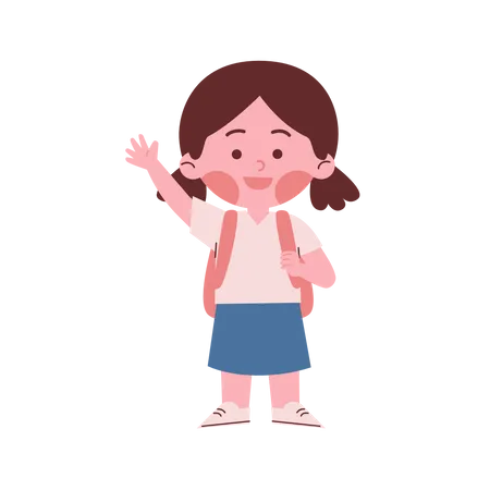 Little Girl With Backpack and Waving Hand Illustration