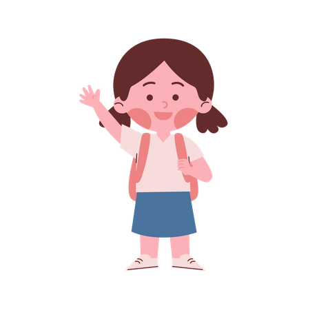 Little Girl With Backpack and Waving Hand  Illustration