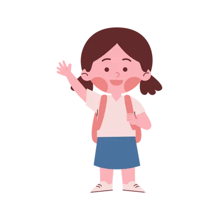 Little Girl With Backpack and Waving Hand  Illustration