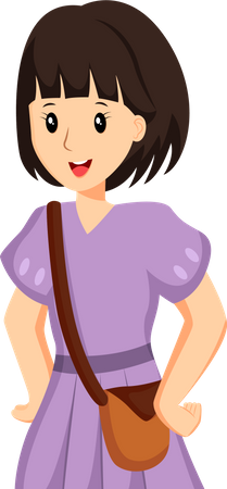 Little Girl with Bag  Illustration