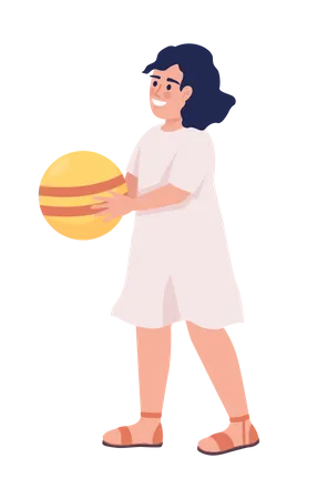 Little Girl With Ball Semi Flat Color Vector Character Editable Figure Full Body Person On White Playing Outdoor Simple Cartoon Style Illustration For Web Graphic Design And Animation Illustration