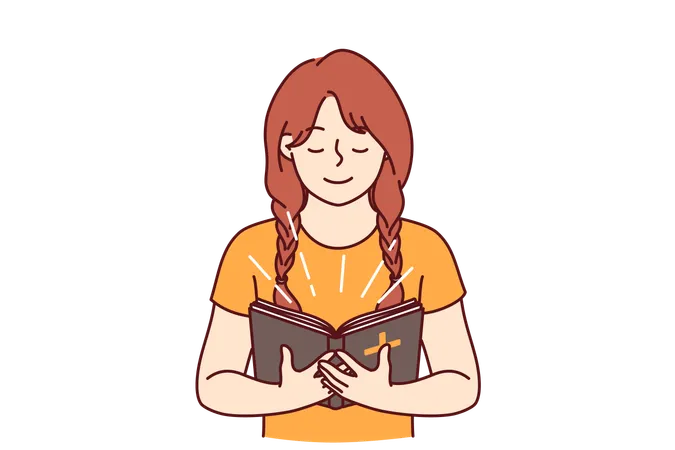 Little girl with bible in hands  Illustration