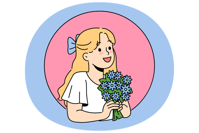 Little girl with bouquet wildflower  Illustration