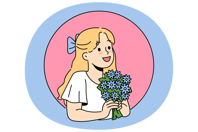 Little girl with bouquet wildflower  Illustration