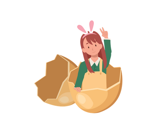 Little girl with bunny ears in the egg shell  Illustration