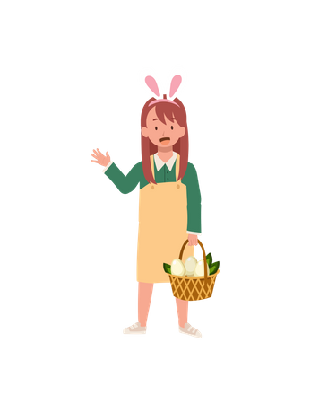Little girl with bunny ears with fully basket from hunting an easter egg Illustration