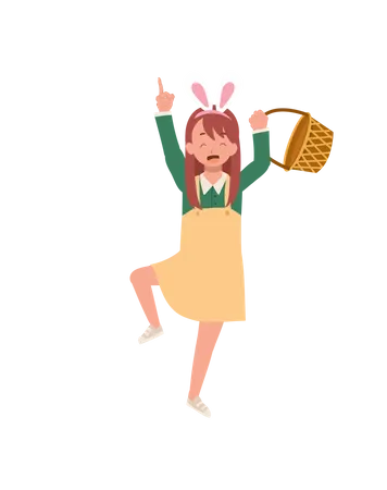Little girl with bunny with and blank basket is ready to hunt easter egg Illustration