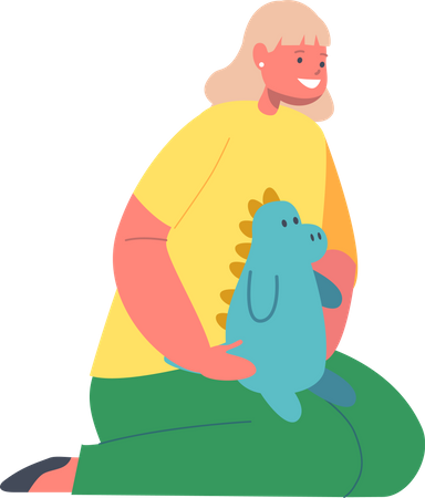 Little girl with Dino  Illustration