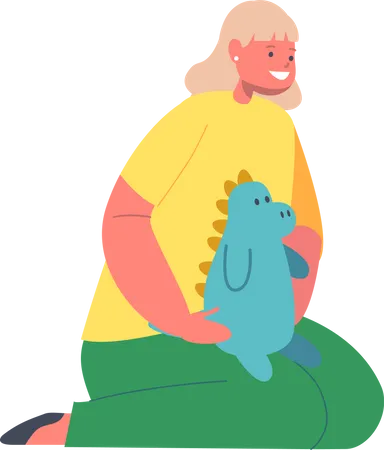 Little girl with Dino  Illustration