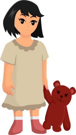 Little Girl with Doll Illustration
