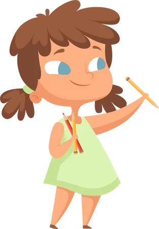 Little girl with drawing brush  Illustration