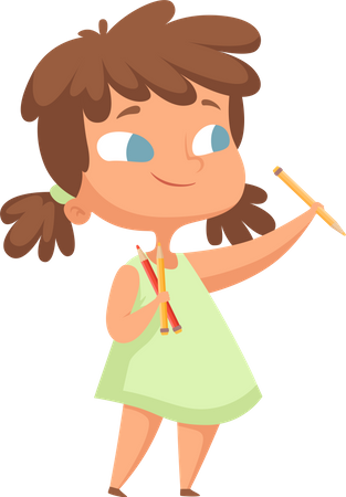 Little girl with drawing brush  Illustration