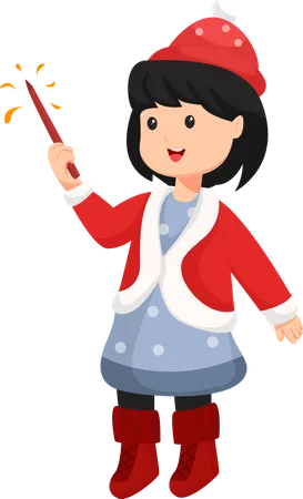 Little Girl With Firework Character Design Illustration Illustration