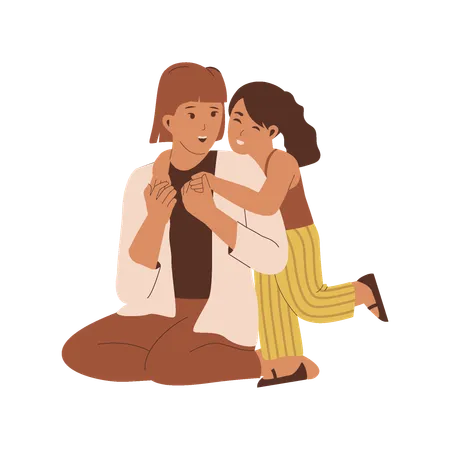 Happy Mother With Daughter Flat Illustration Concept Illustration