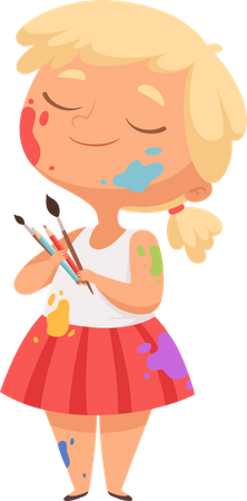 Little girl with painting brush Illustration