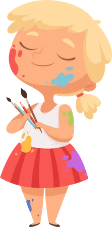 Little girl with painting brush Illustration