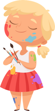 Little girl with painting brush  Illustration