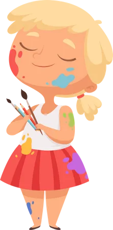 Little girl with painting brush  Illustration