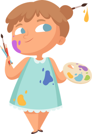Little girl with painting hobby Illustration