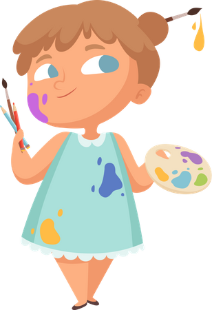 Little girl with painting hobby  Illustration