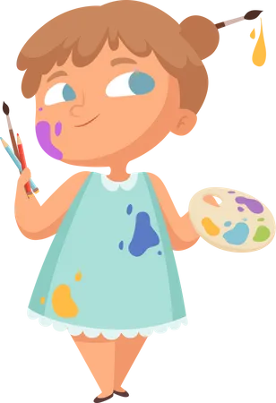 Little girl with painting hobby  Illustration