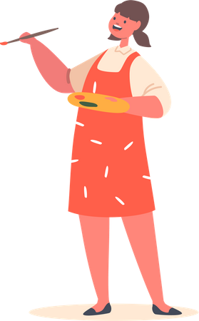 Little Girl With Palette And Paintbrush Illustration