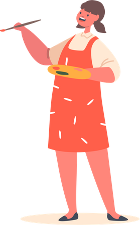 Little Girl With Palette And Paintbrush  Illustration