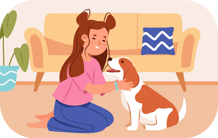 Little girl with Pet dog  イラスト