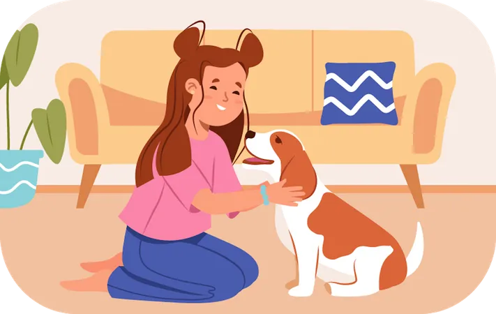 Little girl with Pet dog  Illustration