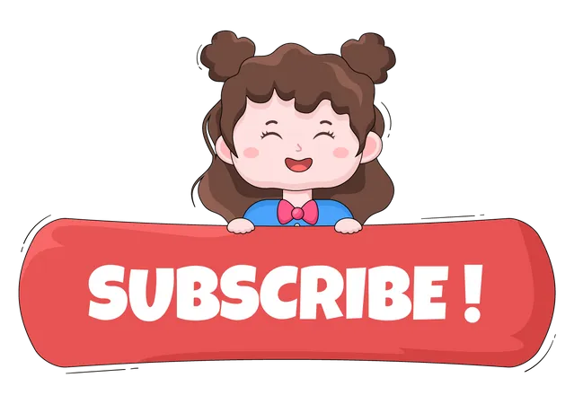 Little girl with Subscribe banner  Illustration