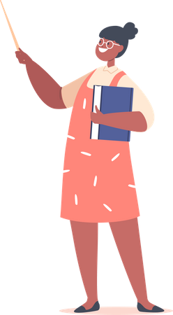Little Girl with Textbook and Pointer Imagine herself Teacher Conducting Lesson Illustration