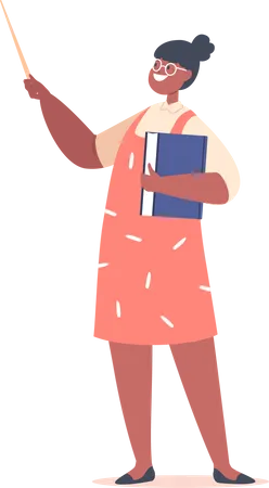 Little Girl with Textbook and Pointer Imagine herself Teacher Conducting Lesson Illustration