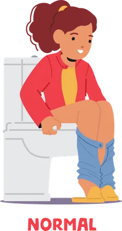 Child Girl Character With A Typical Stool Is Sitting On The Toilet Demonstrating Regular Bowel Movements In A Simple And Healthy Daily Routine Cartoon People Vector Illustration Illustration