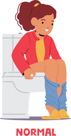 Little Girl With Typical Stool Is Sitting On Toilet  イラスト