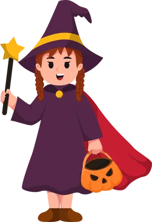 Little Girl with Witch Costume  Illustration