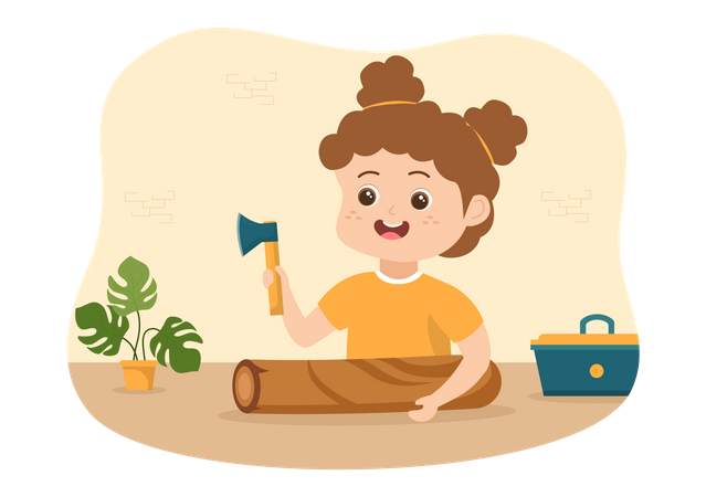 Little girl Woodworking Illustration