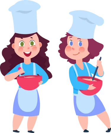 Little girls cooking together  Illustration