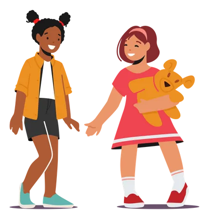 Little Girls Playing And Smiling Together  Illustration