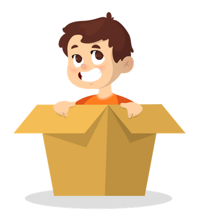 Little happy boy inside the box Illustration