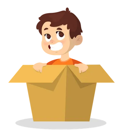 Little happy boy inside the box  Illustration