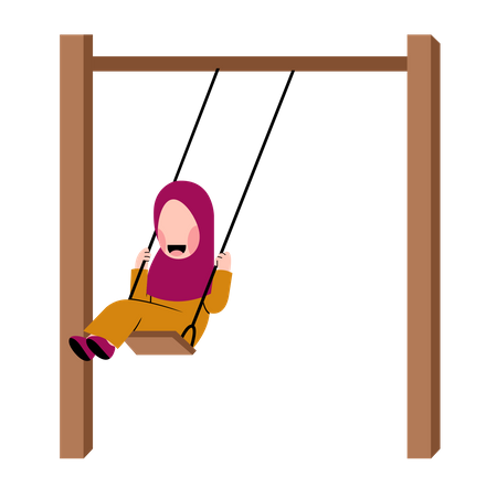 Little Hijab Girl Playing Swing Illustration