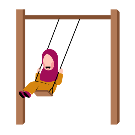 Little Hijab Girl Playing Swing  Illustration