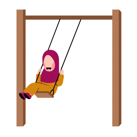 Little Hijab Girl Playing Swing  Illustration