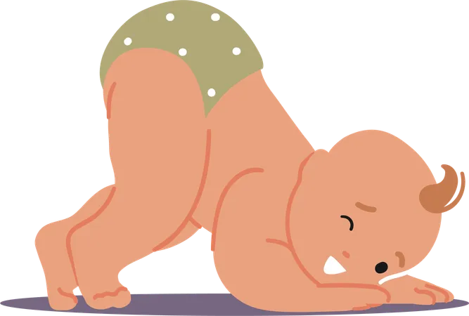 Little Infant Stands With Buttocks Raised  Illustration