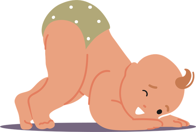 Little Infant Stands With Buttocks Raised  Illustration