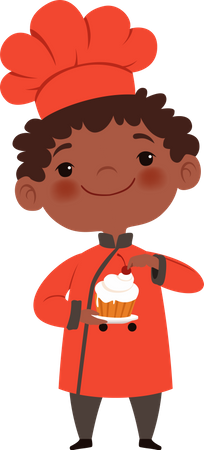 Little Kid Baking Cupcake Illustration