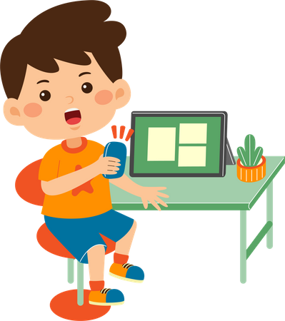Little kid boy use graphic tablet  Illustration
