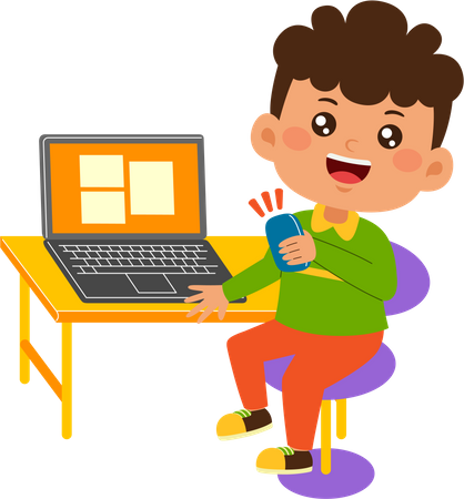 Little kid boy use laptop  Illustration